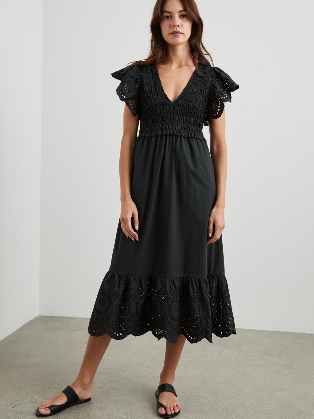 Rails Black Eyelet-Trim Midi Dress - Women